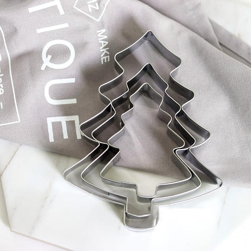 

3pcs Christmas Tree Shaped Biscuit Mold, Silver