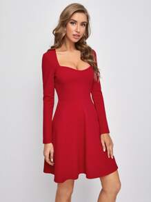 SHEIN Sweetheart Neck Dress - Red - View 4