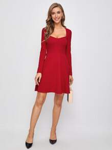 SHEIN Sweetheart Neck Dress - Red - View 5