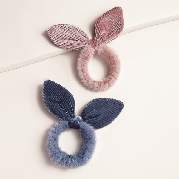 

2pcs Bow Knot Decor Fluffy Hair Tie, Multicolor