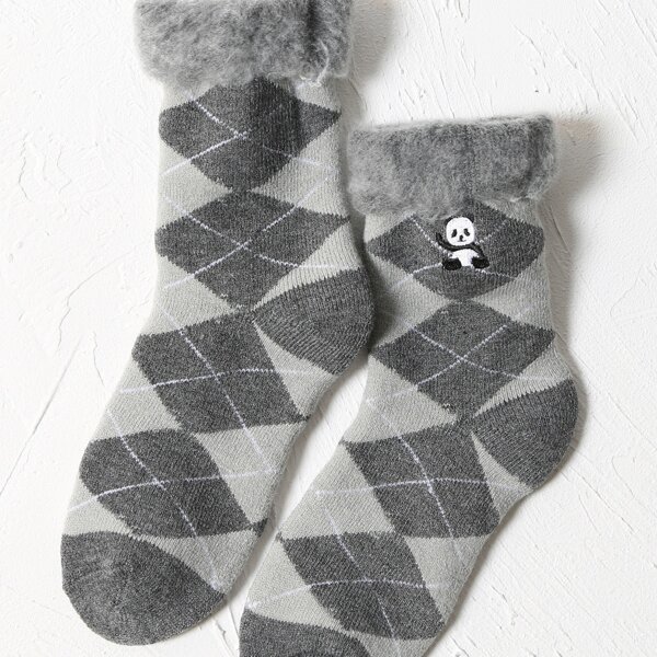 

Geo Pattern Fluffy Trim Socks, Grey