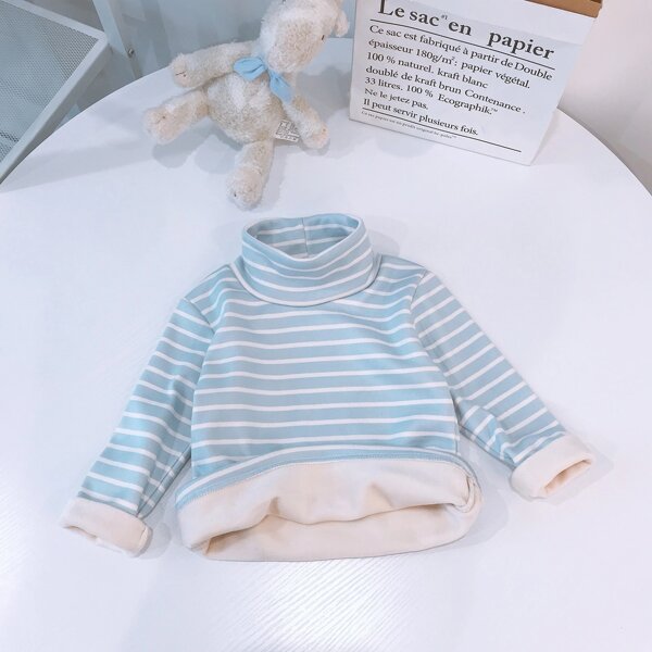 

Toddler Boys Teddy Lined Striped Sleep Tee, Baby blue