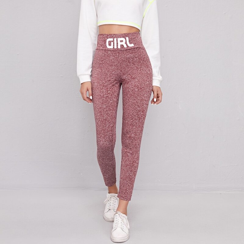 

Letter Graphic Wide Waistband Leggings, Dusty pink