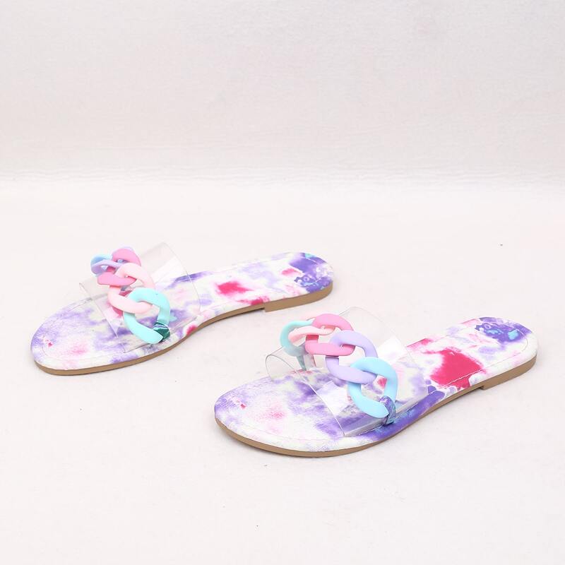 

Clear Chain Decor Slide Sandals, Multicolor clear