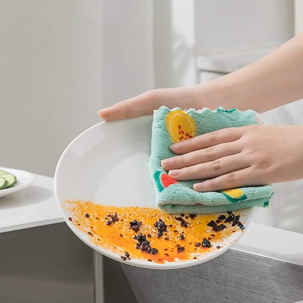 

2pcs Fruit Pattern Cleaning Rag, Green