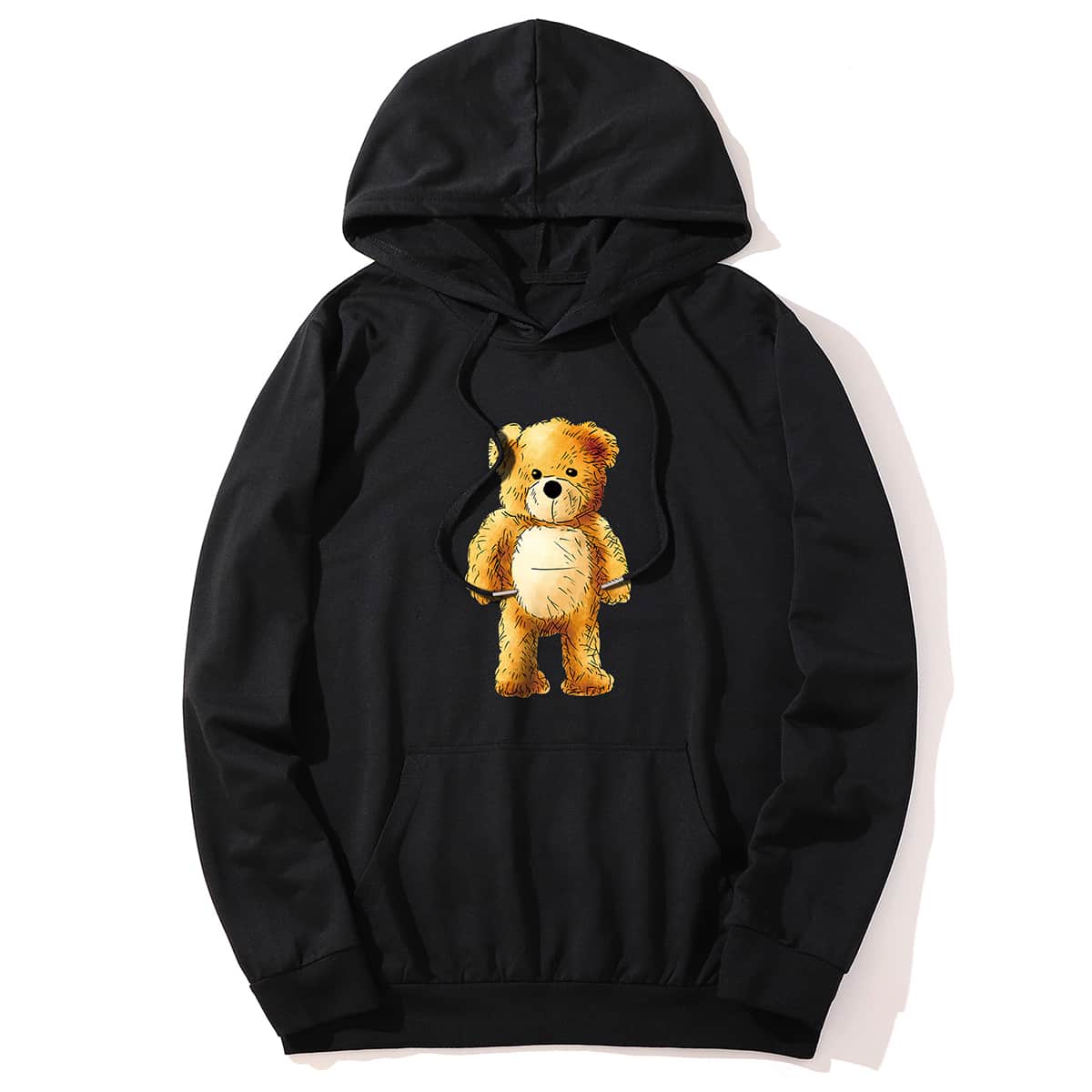 

Guys Bear Graphic Drawstring Hoodie, Black