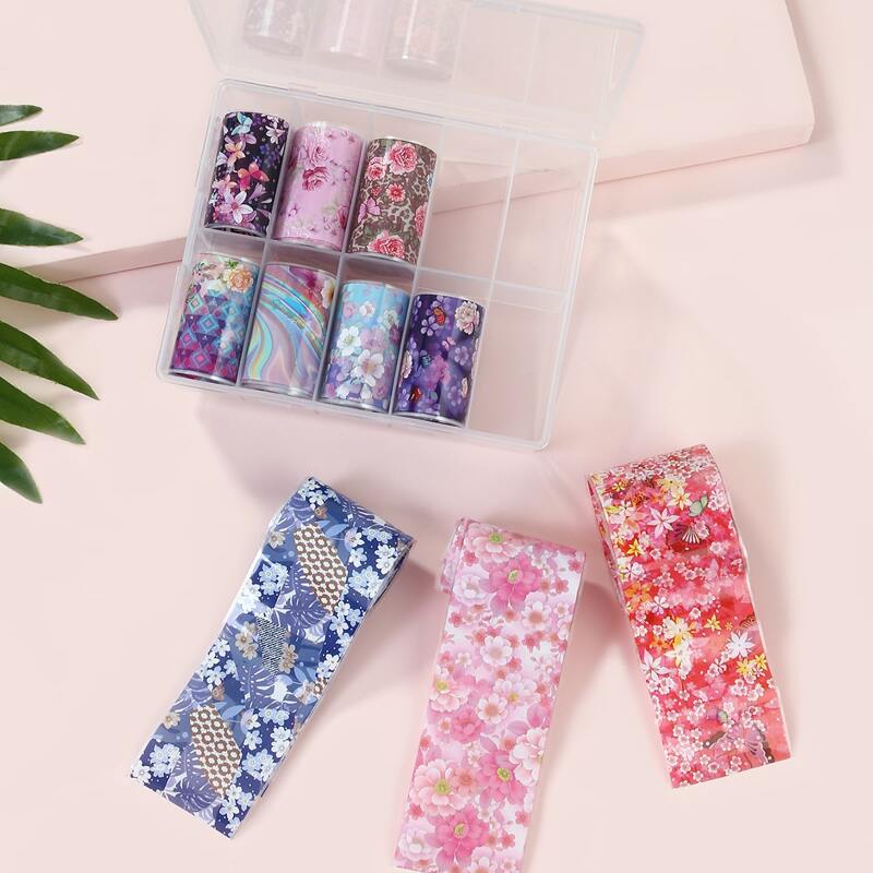 

10pcs Floral Laser Nail Art Sticker, Multicolor