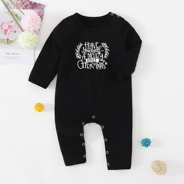 

Baby Unisex Christmas And Slogan Graphic Jumpsuit, Black