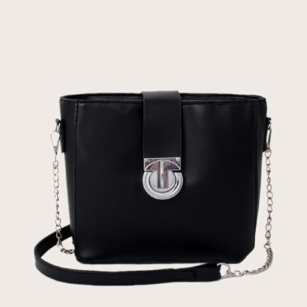 

Minimalist Chain Bucket Bag, Black