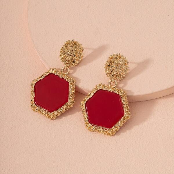 

Textured Geo Drop Earrings, Red