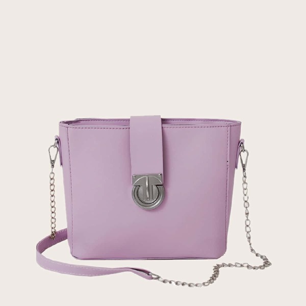 

Minimalist Chain Bucket Bag, Purple