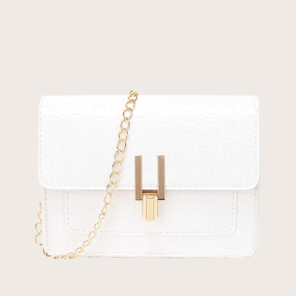 

Croc Embossed Chain Bag, White