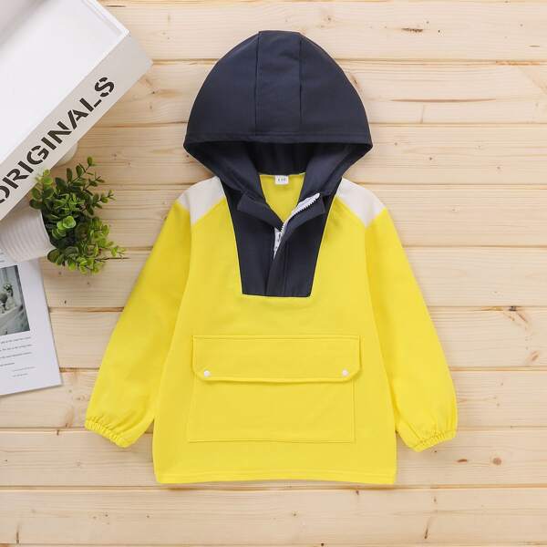 

Toddler Boys Contrast Panel Half Zip Hoodie, Yellow