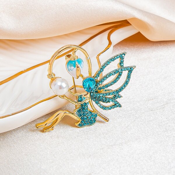 

Rhinestone & Faux Pearl Decor Brooch, Blue