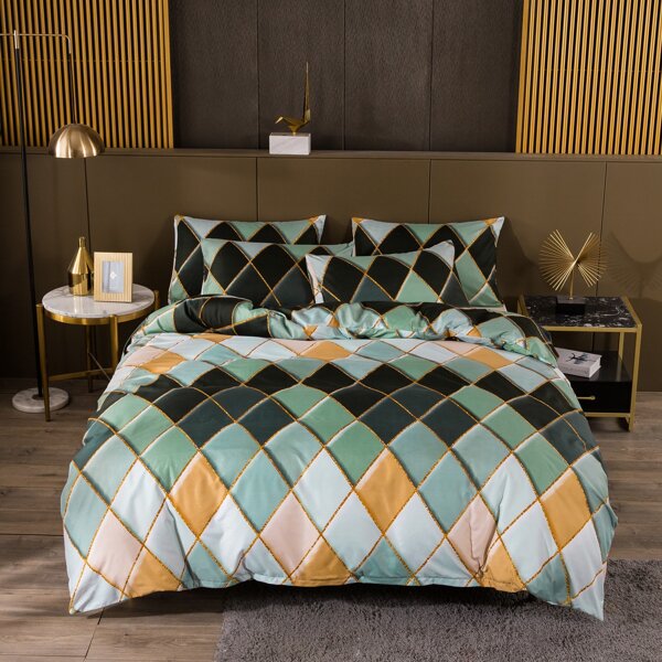 

Geometric Pattern Bedding Set Without Filler, Green