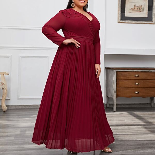 

Plus Pleated Tiered Layer Maxi Dress, Burgundy