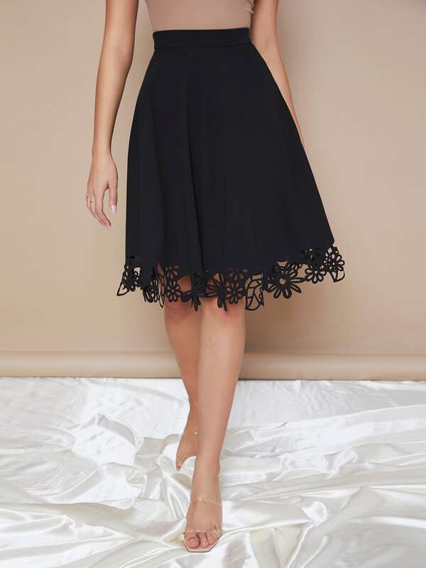 SHEIN Clasi Zipper Side Laser Cut Hem Skirt SHEIN UK