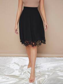 Amorya 側拉鏈鐳射剪裁下擺半身裙 - 黑色 - 查看 4