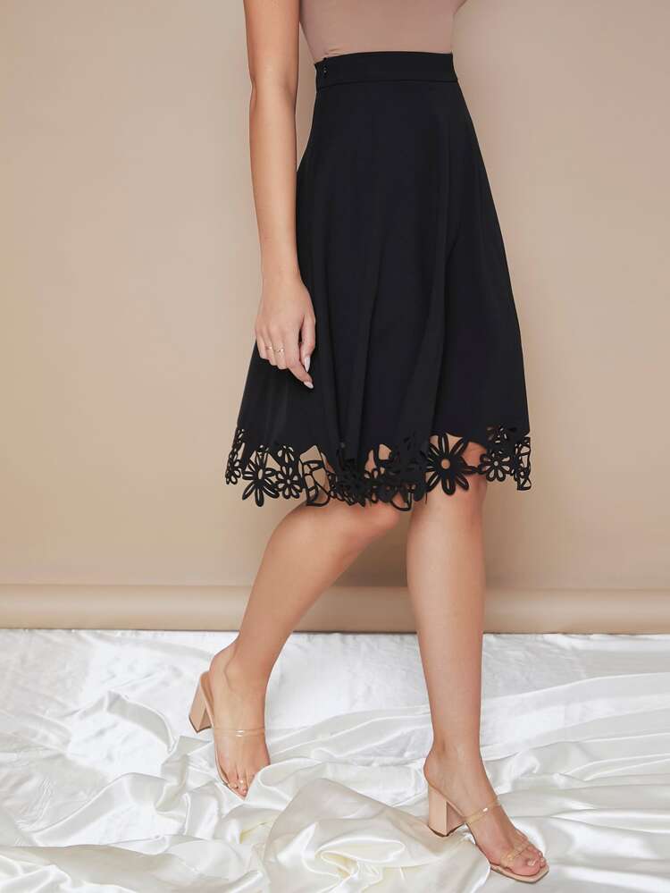 Zipper Side Laser Cut Hem Black Skirt Summer Summer Holiday Outfits Summer Vacation Outfits Gift Gift For Mom A-Line