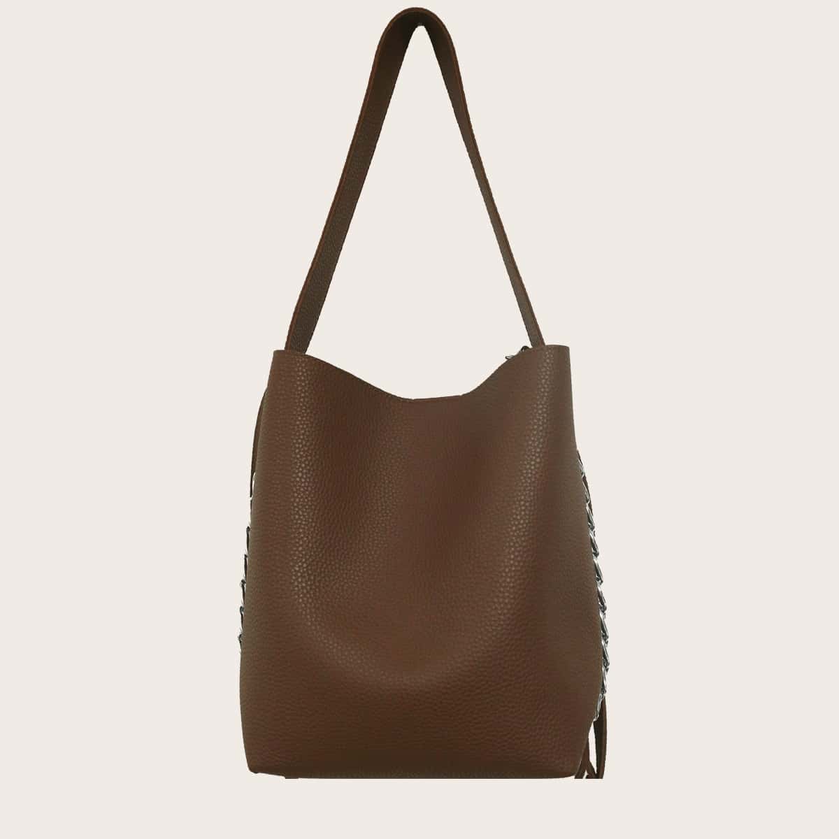 Image of Chain Decor Bucket Bag With Crossbody Bag