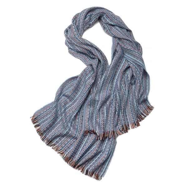 

Raw Hem Geo Print Scarf, Blue