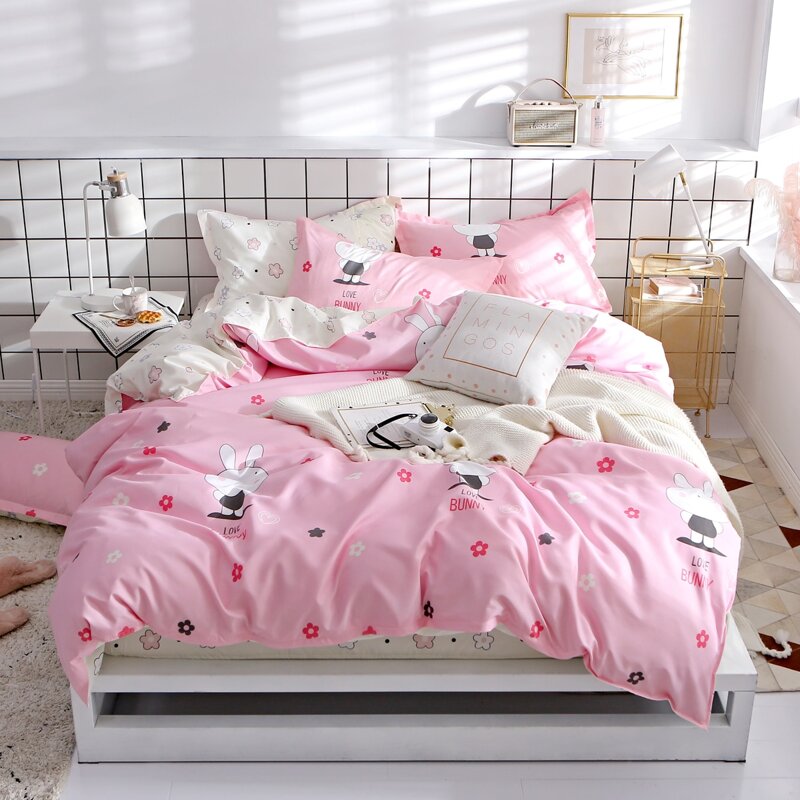 

Cartoon Graphic Bedding Set Without Filler, Pink
