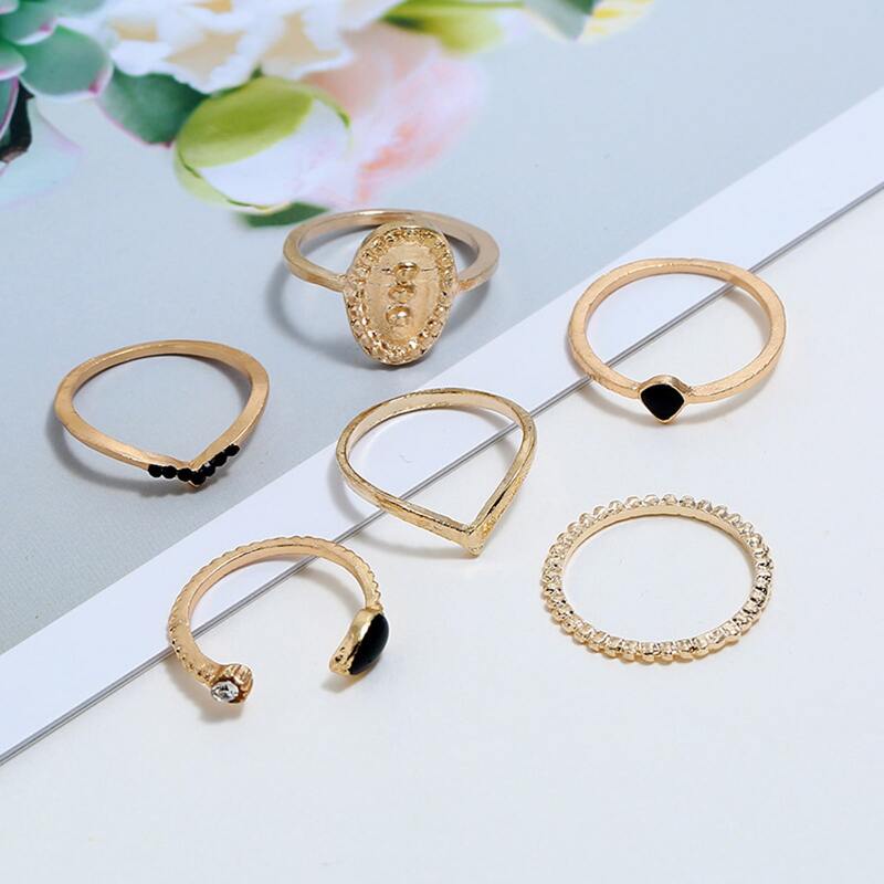 

6pcs Oval Design Ring, Gold