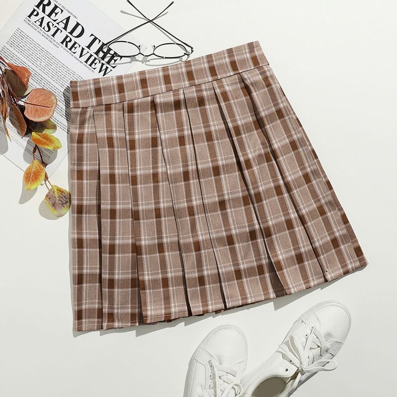 

Zip Side Plaid Skirt, Khaki
