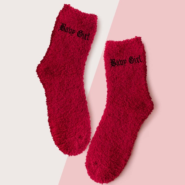 

Letter Graphic Coral Fleece Socks, Red