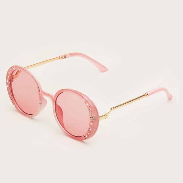 

Girls Rhinestone Decor Round Frame Sunglasses, Pink