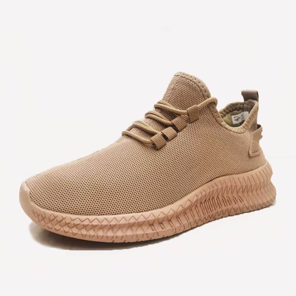

Men Lace Up Decor Wide Fit Knit Sneakers, Brown