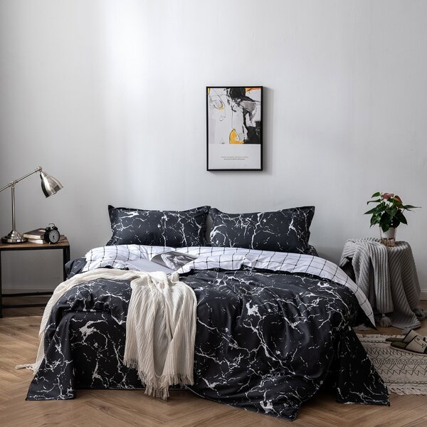 

Marble Pattern Bedding Set Without Filler, Black and white