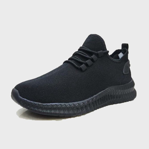 

Men Lace Up Decor Wide Fit Knit Sneakers, Black