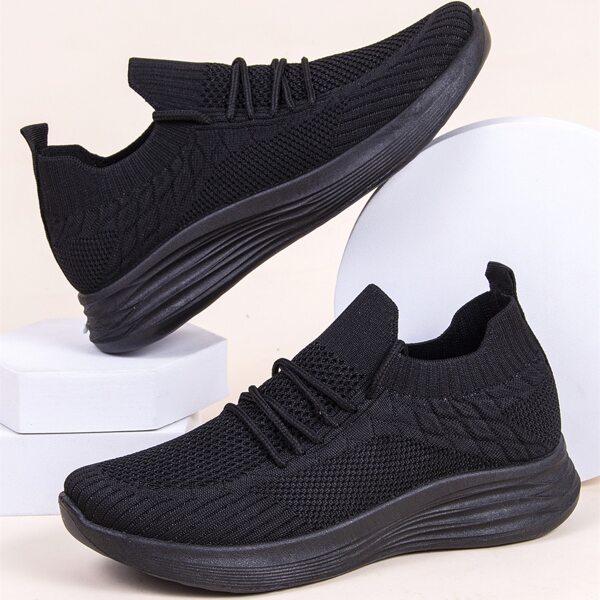 

Lace Up Decor Wide Fit Knit Chunky Sneakers, Black