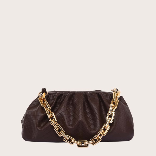 

Braided Embossed Ruched Bag, Coffee brown