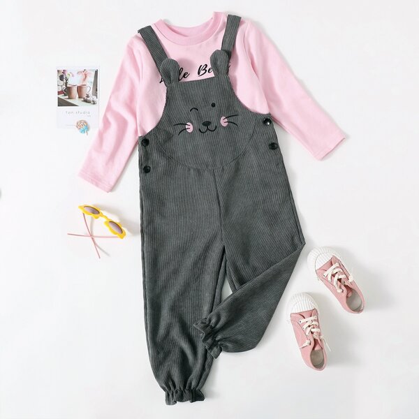 

Toddler Girls Letter Graphic Tee & Pinstriped Jumpsuit, Multicolor