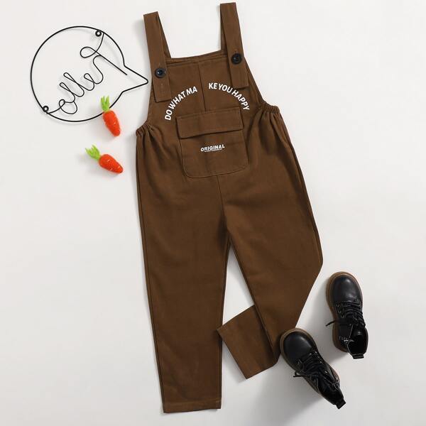 

Toddler Boys Slogan Graphic Flap Pocket Overall Jumpsuit, Brown