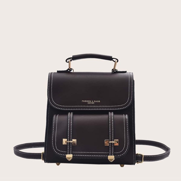 

Letter Graphic Flap Backpack, Coffee brown