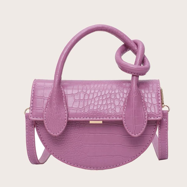 

Semicircle Croc Embossed Satchel Bag, Purple