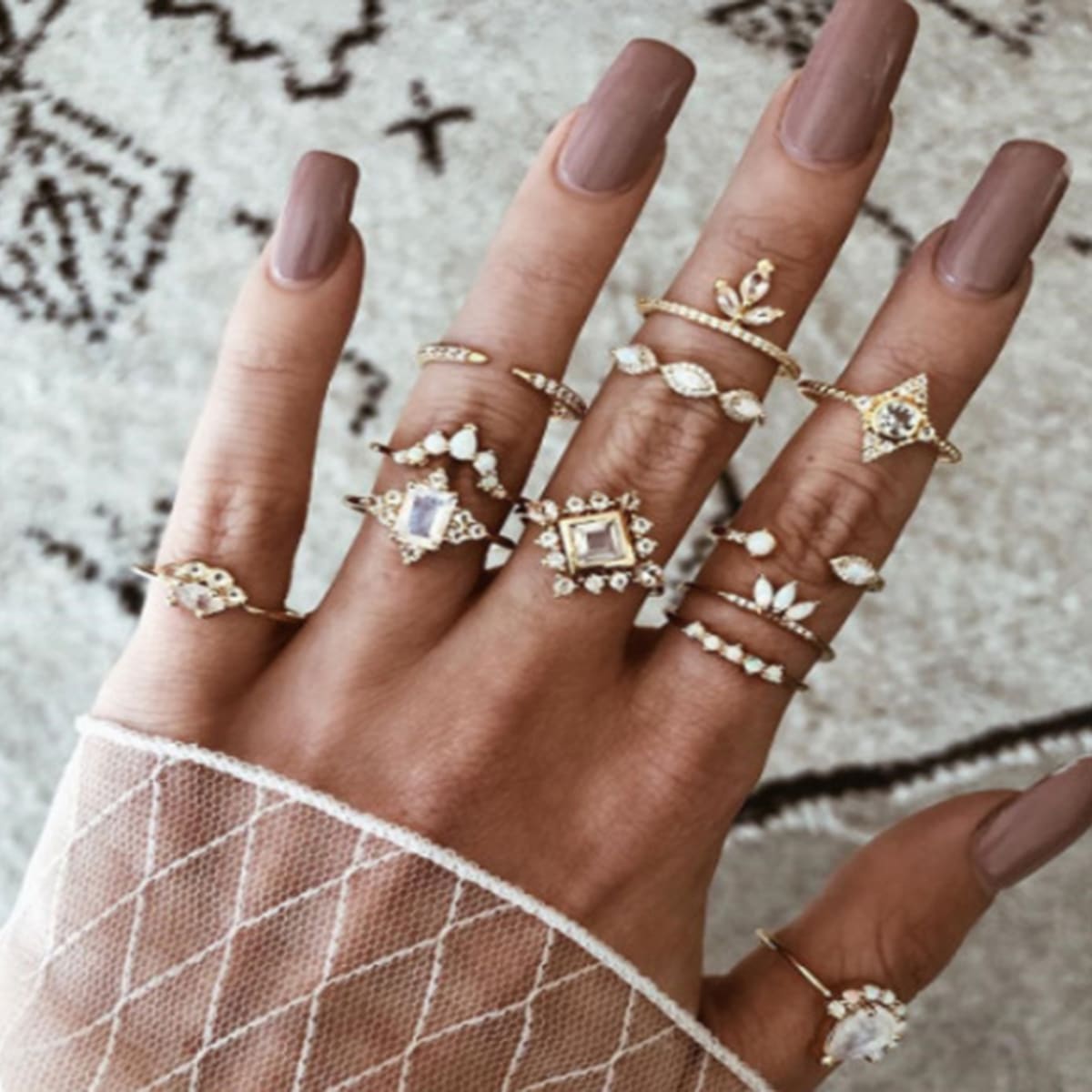 

12pcs Rhinestone Ring, Gold