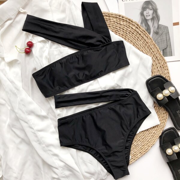 

Cut Out High Waisted Bikini Swimsuit, Black