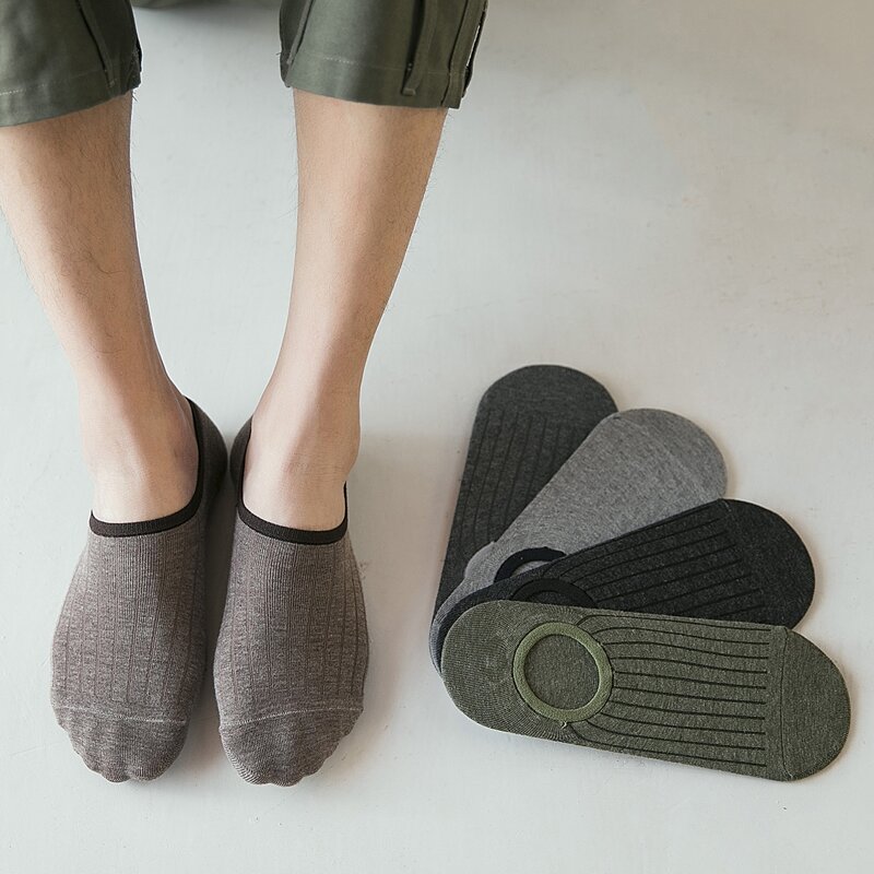 

5pairs Guys Solid Ribbed Ankle Socks, Multicolor