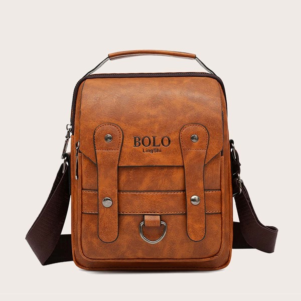 

Men Letter Graphic Crossbody Bag, Brown