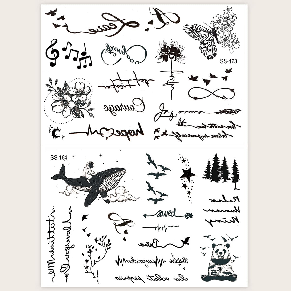 

2sheets Butterfly Pattern Tattoo Sticker, Black