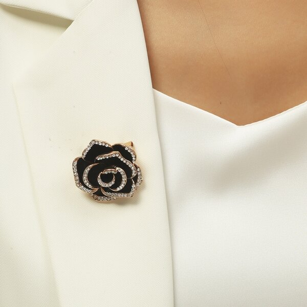 

Rhinestone Flower Brooch, Black