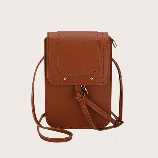 

Metal Charm Flap Crossbody Bag, Brown