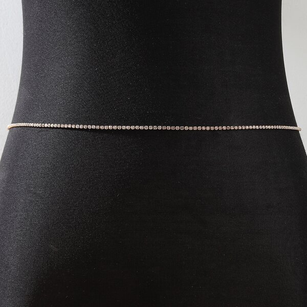 

Rhinestone Decor Waist Chain, Gold