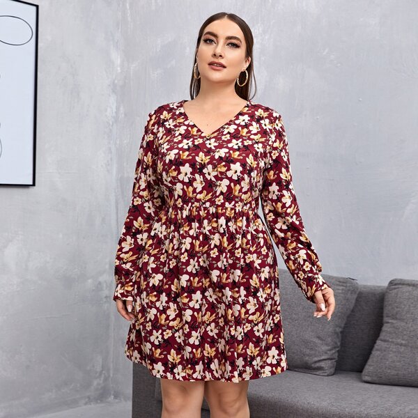

Plus All Over Floral Print A-line Dress, Multicolor