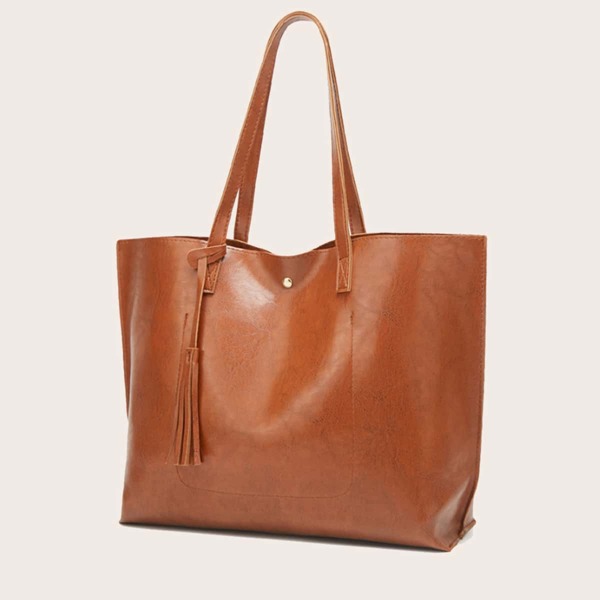 

Large Capacity Tassel Decor Tote Bag, Brown