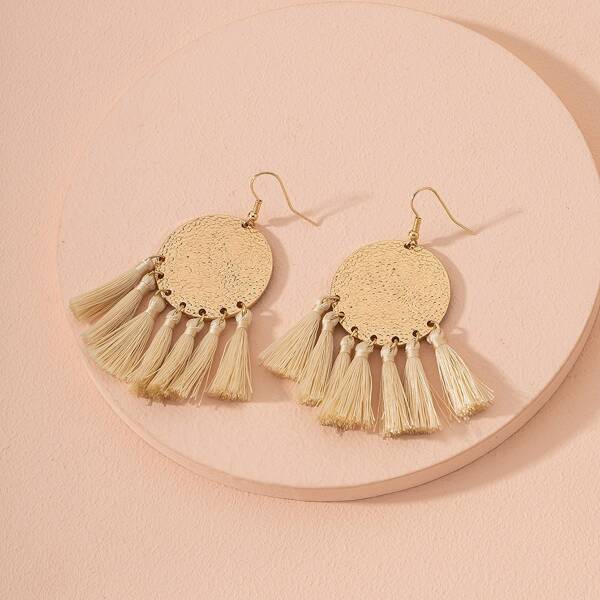 

Round Decor Tassel Drop Earrings, Gold